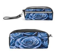 MNVTSKOP Blue Flower Pattern Roses Makeup Bag Small Cosmetic Travel Case Portable Stationery Organizer for Women Teacher