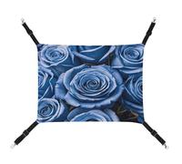 MNVTSKOP Blue Flower Pattern Roses Pet Hammock Breathable Cat Hanging Hammock with Adjustable Straps and Metal Hooks Plush Small Animal Soft Hideout Bed for Indoor and Outdoor