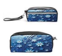 MNVTSKOP Blue Mini Flower Swirl Makeup Bag Small Cosmetic Travel Case Portable Stationery Organizer for Women Teacher