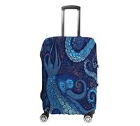 MNVTSKOP Blue Octopus Luggage Covers Scratch-Resistant Washable Suitcase Cover Polyester Elastic Travel Baggage Protector for Suitcase Protector Cover, White, XL