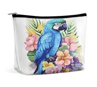 MNVTSKOP Blue Parrot In Flowers Cosmetic Bag Large Capacity Travel Makeup Bag Trendy Portable Toiletry Bag for Women