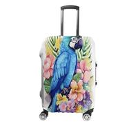 MNVTSKOP Blue Parrot In Flowers Luggage Covers Scratch-Resistant Washable Suitcase Cover Polyester Elastic Travel Baggage Protector for Suitcase Protector Cover, White, S