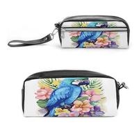 MNVTSKOP Blue Parrot In Flowers Makeup Bag Small Cosmetic Travel Case Portable Stationery Organizer for Women Teacher