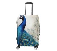 MNVTSKOP Blue Peacock Luggage Covers Scratch-Resistant Washable Suitcase Cover Polyester Elastic Travel Baggage Protector for Suitcase Protector Cover, White, S