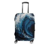 MNVTSKOP Blue Wave Painting Luggage Covers Scratch-Resistant Washable Suitcase Cover Polyester Elastic Travel Baggage Protector for Suitcase Protector Cover, White, M
