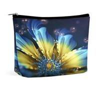 MNVTSKOP Blue Yellow Flower Cosmetic Bag Large Capacity Travel Makeup Bag Trendy Portable Toiletry Bag for Women
