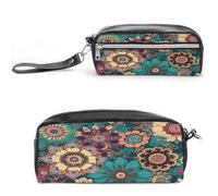 MNVTSKOP Bohemian Flower Makeup Bag Small Cosmetic Travel Case Portable Stationery Organizer for Women Teacher