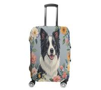 MNVTSKOP Border Collie Florals Luggage Covers Scratch-Resistant Washable Suitcase Cover Polyester Elastic Travel Baggage Protector for Suitcase Protector Cover, White, M