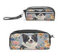 MNVTSKOP Border Collie Florals Makeup Bag Small Cosmetic Travel Case Portable Stationery Organizer for Women Teacher