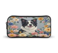 MNVTSKOP Border Collie Florals Pencil Case Large Capacity Pencil Pouch Office Pencil Bag for Men Women Desk Organizer