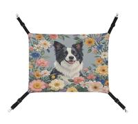 MNVTSKOP Border Collie Florals Pet Hammock Breathable Cat Hanging Hammock with Adjustable Straps and Metal Hooks Plush Small Animal Soft Hideout Bed for Indoor and Outdoor