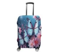MNVTSKOP Butterfly Blossoms Luggage Covers Scratch-Resistant Washable Suitcase Cover Polyester Elastic Travel Baggage Protector for Suitcase Protector Cover, White, L