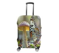 MNVTSKOP Butterfly Mushroom Luggage Covers Scratch-Resistant Washable Suitcase Cover Polyester Elastic Travel Baggage Protector for Suitcase Protector Cover, White, S
