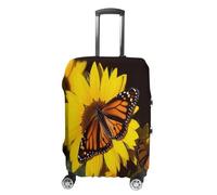MNVTSKOP Butterflys on The Sunflowers Luggage Covers Scratch-Resistant Washable Suitcase Cover Polyester Elastic Travel Baggage Protector for Suitcase Protector Cover, White, S