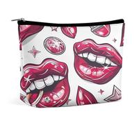 MNVTSKOP Cartoon Style Lips Cosmetic Bag Large Capacity Travel Makeup Bag Trendy Portable Toiletry Bag for Women