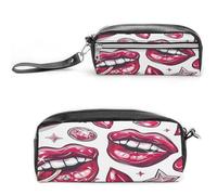 MNVTSKOP Cartoon Style Lips Makeup Bag Small Cosmetic Travel Case Portable Stationery Organizer for Women Teacher