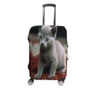 MNVTSKOP Cat And Petals Luggage Covers Scratch-Resistant Washable Suitcase Cover Polyester Elastic Travel Baggage Protector for Suitcase Protector Cover, White, S