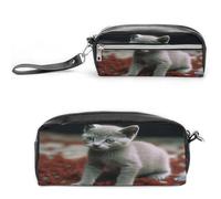 MNVTSKOP Cat And Petals Makeup Bag Small Cosmetic Travel Case Portable Stationery Organizer for Women Teacher