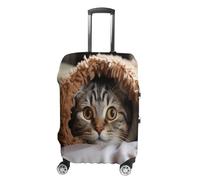 MNVTSKOP Cat Under Blanket Luggage Covers Scratch-Resistant Washable Suitcase Cover Polyester Elastic Travel Baggage Protector for Suitcase Protector Cover, White, S