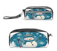MNVTSKOP Christmas Skiing Snowman Snowflake Makeup Bag Small Cosmetic Travel Case Portable Stationery Organizer for Women Teacher