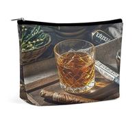 MNVTSKOP Cigar & Whiskey Cosmetic Bag Large Capacity Travel Makeup Bag Trendy Portable Toiletry Bag for Women