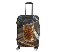 MNVTSKOP Cigar & Whiskey Luggage Covers Scratch-Resistant Washable Suitcase Cover Polyester Elastic Travel Baggage Protector for Suitcase Protector Cover, White, M