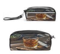 MNVTSKOP Cigar & Whiskey Makeup Bag Small Cosmetic Travel Case Portable Stationery Organizer for Women Teacher