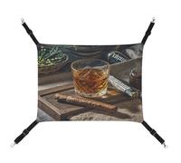 MNVTSKOP Cigar & Whiskey Pet Hammock Breathable Cat Hanging Hammock with Adjustable Straps and Metal Hooks Plush Small Animal Soft Hideout Bed for Indoor and Outdoor