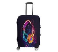 MNVTSKOP Color Gradient Music Luggage Covers Scratch-Resistant Washable Suitcase Cover Polyester Elastic Travel Baggage Protector for Suitcase Protector Cover, White, S