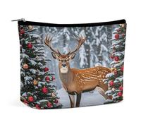 MNVTSKOP Cow Deer Trees Christmas Cosmetic Bag Large Capacity Travel Makeup Bag Trendy Portable Toiletry Bag for Women