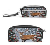 MNVTSKOP Cow Deer Trees Christmas Makeup Bag Small Cosmetic Travel Case Portable Stationery Organizer for Women Teacher