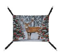 MNVTSKOP Cow Deer Trees Christmas Pet Hammock Breathable Cat Hanging Hammock with Adjustable Straps and Metal Hooks Plush Small Animal Soft Hideout Bed for Indoor and Outdoor