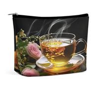 MNVTSKOP Cup Of Tea Cosmetic Bag Large Capacity Travel Makeup Bag Trendy Portable Toiletry Bag for Women