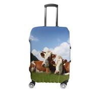MNVTSKOP Cute Cows Relaxed On Grass Luggage Covers Scratch-Resistant Washable Suitcase Cover Polyester Elastic Travel Baggage Protector for Suitcase Protector Cover, White, S