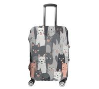 MNVTSKOP Cute Funny Grey Cats Pattern Luggage Covers Scratch-Resistant Washable Suitcase Cover Polyester Elastic Travel Baggage Protector for Suitcase Protector Cover, White, S