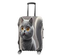 MNVTSKOP Cute Funny Grey Cats Pattern Luggage Covers Scratch-Resistant Washable Suitcase Cover Polyester Elastic Travel Baggage Protector for Suitcase Protector Cover, White, S