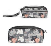 MNVTSKOP Cute Funny Grey Cats Pattern Makeup Bag Small Cosmetic Travel Case Portable Stationery Organizer for Women Teacher