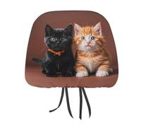 MNVTSKOP Cute Kitten Black and Orange Cat Headrest Covers for Cars Universal Anti-Dirty Car Head Rest Protector Easy to Install Durable Breathable Vehicle Accessories for Auto Trucks SUVs