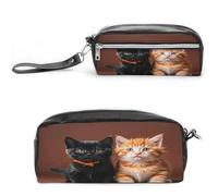 MNVTSKOP Cute Kitten Black And Orange Cat Makeup Bag Small Cosmetic Travel Case Portable Stationery Organizer for Women Teacher