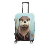 MNVTSKOP Cute Otter Luggage Covers Scratch-Resistant Washable Suitcase Cover Polyester Elastic Travel Baggage Protector for Suitcase Protector Cover, White, M