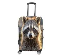 MNVTSKOP Cute Raccoon Luggage Covers Scratch-Resistant Washable Suitcase Cover Polyester Elastic Travel Baggage Protector for Suitcase Protector Cover, white, L