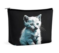 MNVTSKOP Cute White Cat Cosmetic Bag Large Capacity Travel Makeup Bag Trendy Portable Toiletry Bag for Women