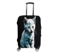 MNVTSKOP Cute White Cat Luggage Covers Scratch-Resistant Washable Suitcase Cover Polyester Elastic Travel Baggage Protector for Suitcase Protector Cover, White, M
