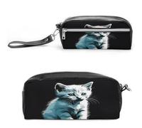 MNVTSKOP Cute White Cat Makeup Bag Small Cosmetic Travel Case Portable Stationery Organizer for Women Teacher