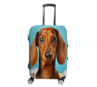 MNVTSKOP Dachshund Dog Luggage Covers Scratch-Resistant Washable Suitcase Cover Polyester Elastic Travel Baggage Protector for Suitcase Protector Cover, White, S