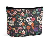 MNVTSKOP Day of The Dead Floral Skull Patterns Cosmetic Bag Large Capacity Travel Makeup Bag Trendy Portable Toiletry Bag for Women