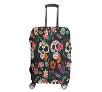MNVTSKOP Day of The Dead Floral Skull Patterns Luggage Covers Scratch-Resistant Washable Suitcase Cover Polyester Elastic Travel Baggage Protector for Suitcase Protector Cover, white, M