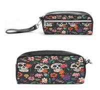 MNVTSKOP Day of The Dead Floral Skull Patterns Makeup Bag Small Cosmetic Travel Case Portable Stationery Organizer for Women Teacher