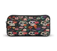 MNVTSKOP Day of The Dead Floral Skull Patterns Pencil Case Large Capacity Pencil Pouch Office Pencil Bag for Men Women Desk Organizer