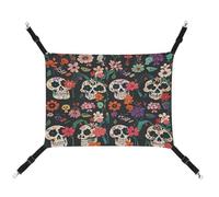 MNVTSKOP Day of The Dead Floral Skull Patterns Pet Hammock Breathable Cat Hanging Hammock with Adjustable Straps and Metal Hooks Plush Small Animal Soft Hideout Bed for Indoor and Outdoor